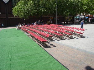 Chairs ready - note the ones in the shade already taken on that warm day!